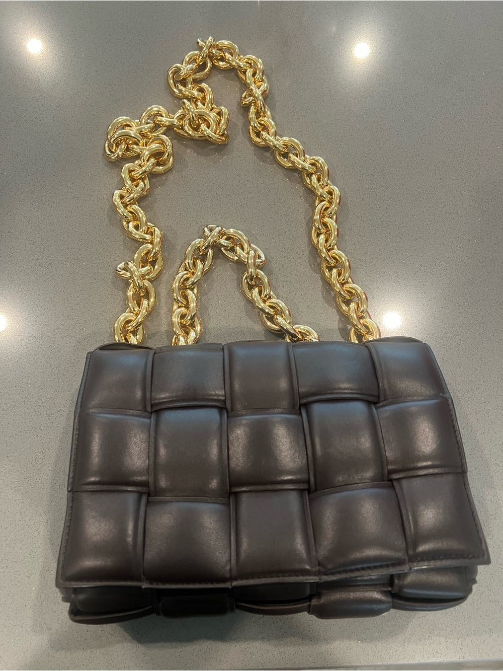 Bottega Veneta dark brown padded chain cassette bag
